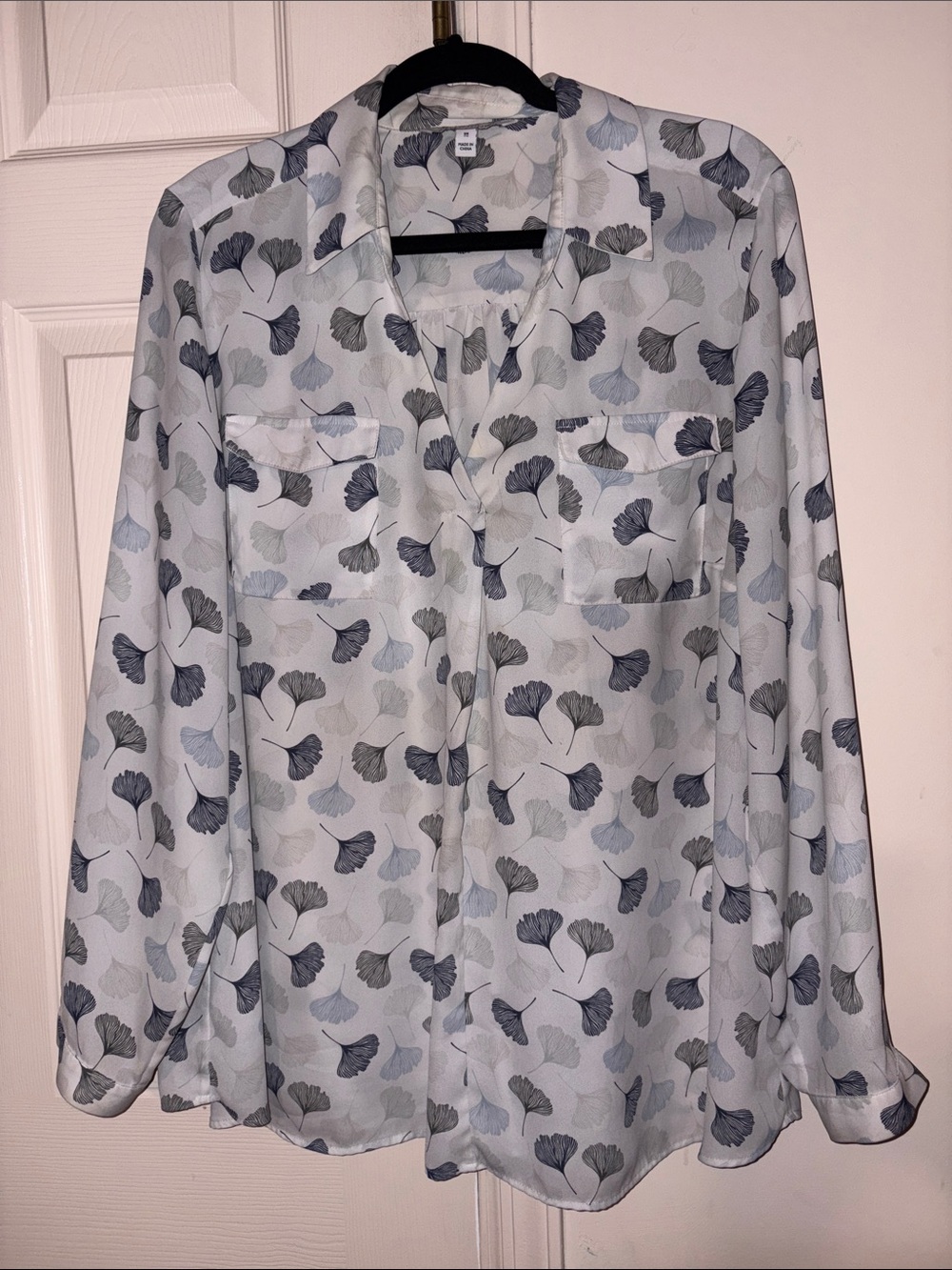 41 Hawthorn Light Blue and Navy Leaf Print Blouse